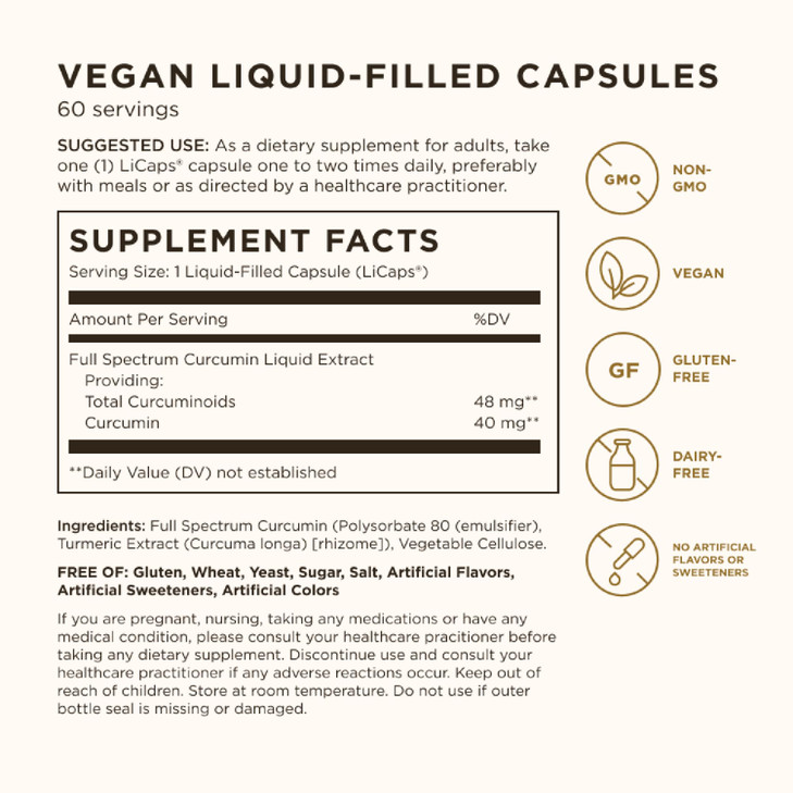 Solgar Full Spectrum Curcumin - 60 LiCaps - Superior Absorption