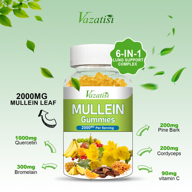 Vazatisi Mullein Gummies, Mullein Leaf Extract with Bromelain, Quercetin, Pine