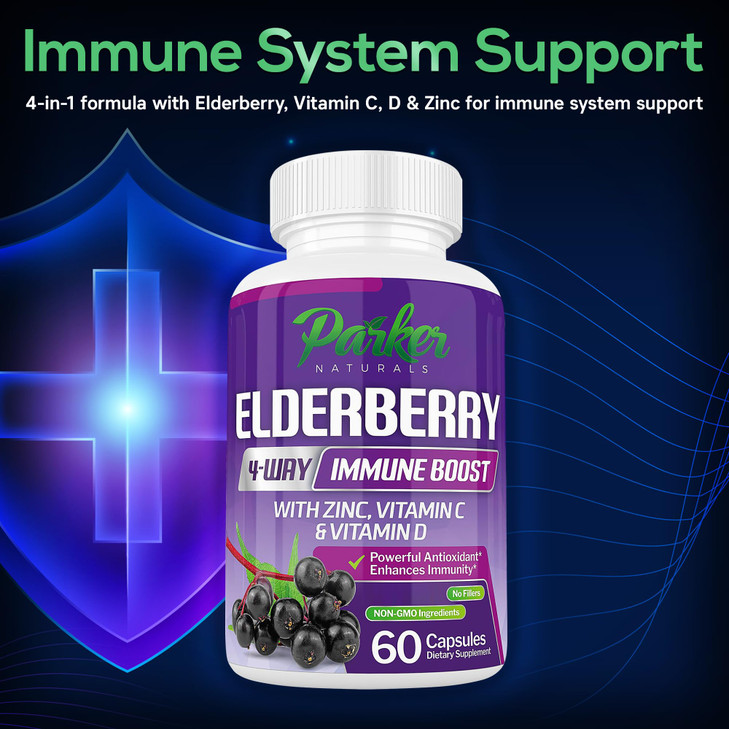 Parker Naturals Organic Elderberry Capsules, 4-Way Immune Boost Elderberries