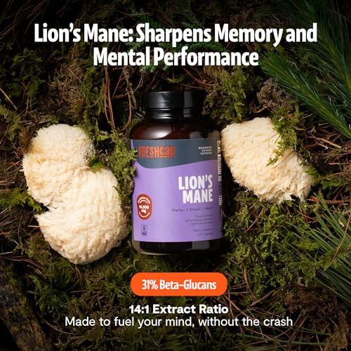 FreshCap Mushrooms Lions Mane Supplement Capsules 14,000mg