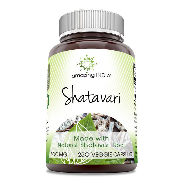 Amazing India Natural Shatavari 500 Mg per Serving 250 Veggie Capsules