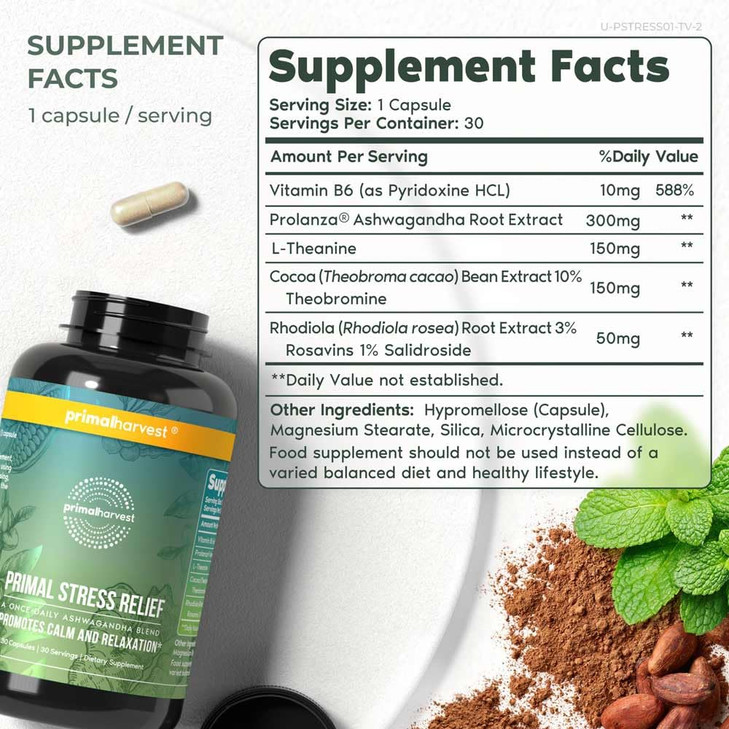 Primal Harvest Stress Relief Supplement for Women and Men Pure Ashwagandha Root