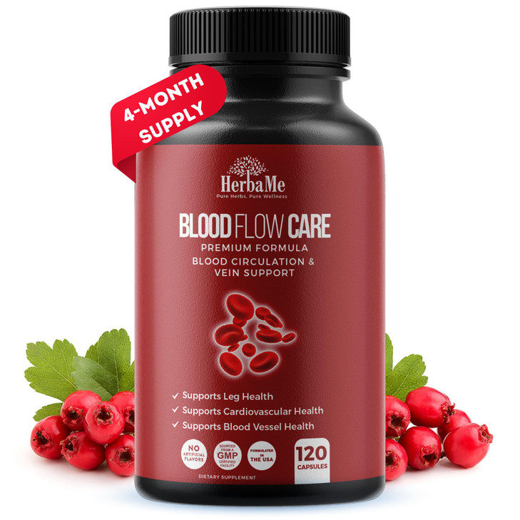 HerbaMe Blood Circulation Supplement, 120 Capsules, Supports Leg Vein, Heart