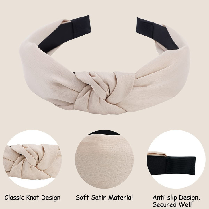 TOBATOBA Satin Headbands, 6 Pack Neutral Fashion Cute Knot No Slip Womens Knotted Headbands, Hair Accessories for Women Girls