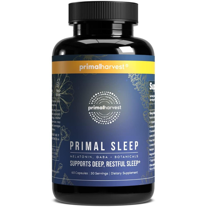 Primal Harvest Primal Sleep Support Supplement for Adults with Melatonin, GABA
