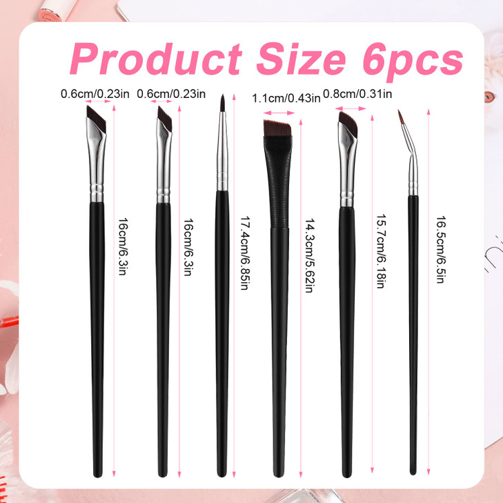 6pcs Fine Angled Eyeliner Brush, Precision Eyeliner Eyebrows Makeup Brush Set Angled Eyeliner Concealer Ultra Flat Thin Brush Beveled Eyebrow Curved
