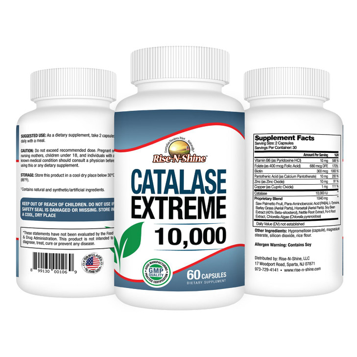 Rise-N-Shine Catalase Extreme Supplement 10,000 with Saw Palmetto, Biotin