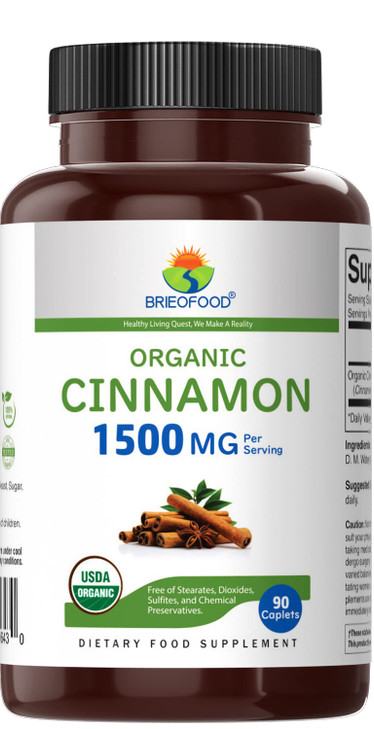 Brieofood Organic Cinnamon 1500mg, 45 Servings, Vegetarian, Gluten Free, 90