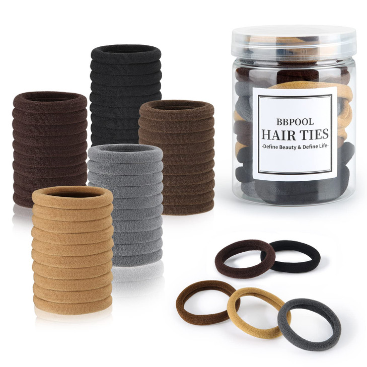 50PCS Black Cotton Seamless Hair Ties for Women and Girls - Soft, Stretchy Ponytail Holders, No Damage Elastics for Thick, Heavy & Curly Hair