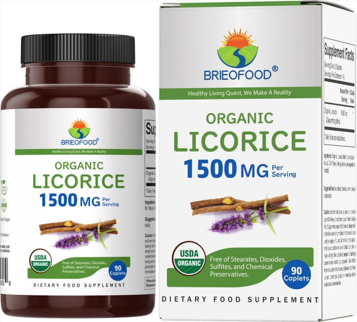 Brieofood Organic Licorice 1500mg, 45 Servings, Vegetarian, Gluten Free, 90