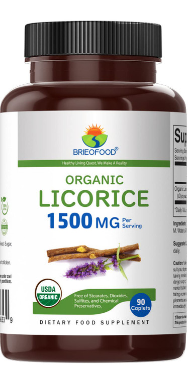 Brieofood Organic Licorice 1500mg, 45 Servings, Vegetarian, Gluten Free, 90