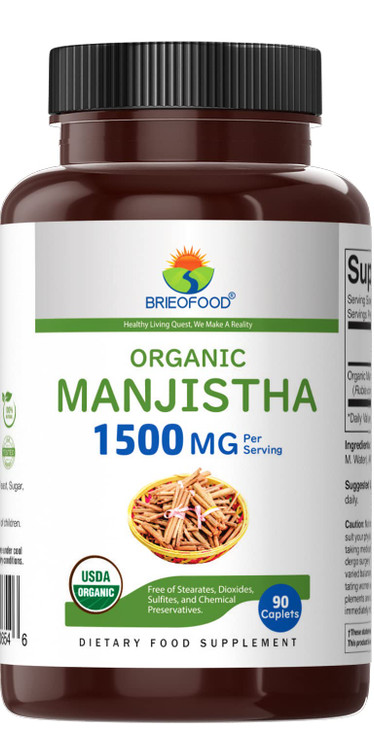 Brieofood Organic Manjistha 1500mg, 45 Servings, Vegetarian, Gluten Free, 90