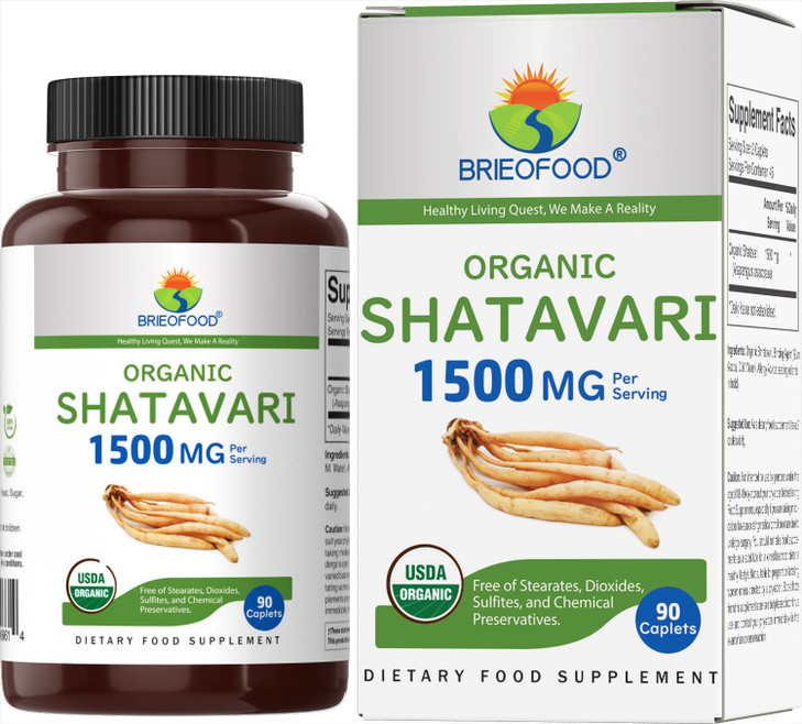 Brieofood Organic Shatavari 1500mg, 45 Servings, Vegetarian, Gluten Free, 90