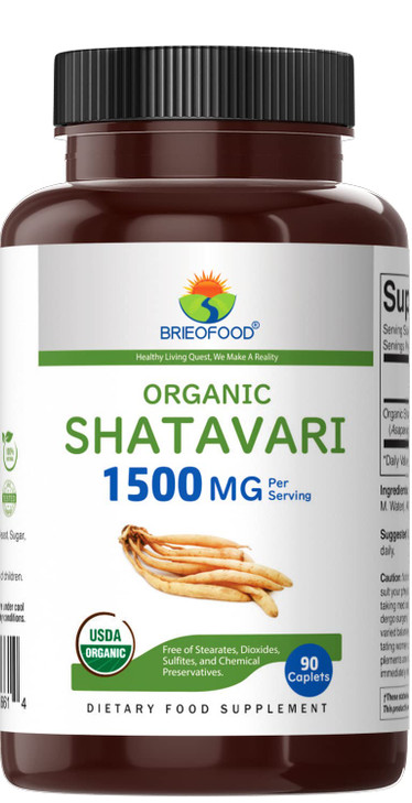 Brieofood Organic Shatavari 1500mg, 45 Servings, Vegetarian, Gluten Free, 90