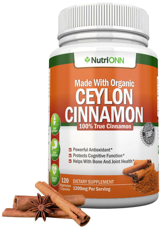 NutriONN Organic Ceylon Cinnamon 1200 mg - 120 Vegan Capsules