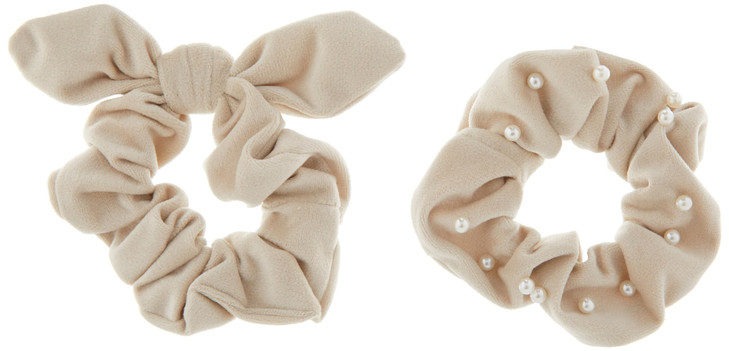 Mud Pie Women's Pearl Velvet Scrunchie Set, Cream, One Size