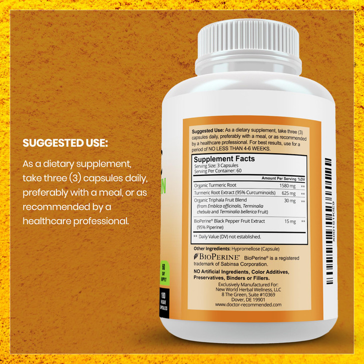 Turmeric Curcumin Supplement - 2250mg/d - Veggie Caps