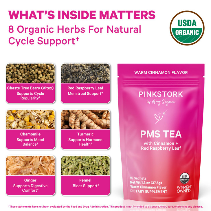 Pink Stork Organic PMS Tea for Hormone Balance, Mood Swings, Bloating
