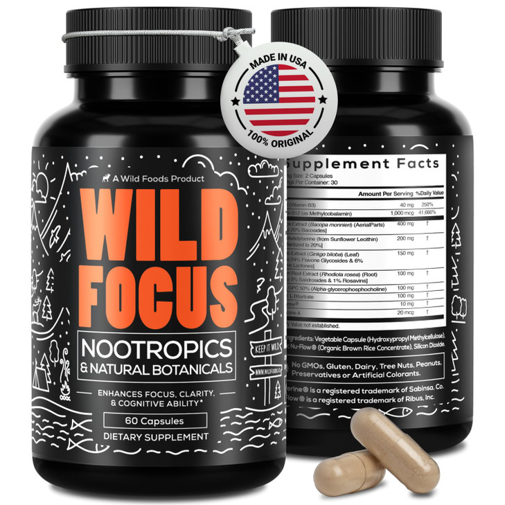 Wild Focus Brain Supplements - Caffeine-Free, Plant-Based Botanicals