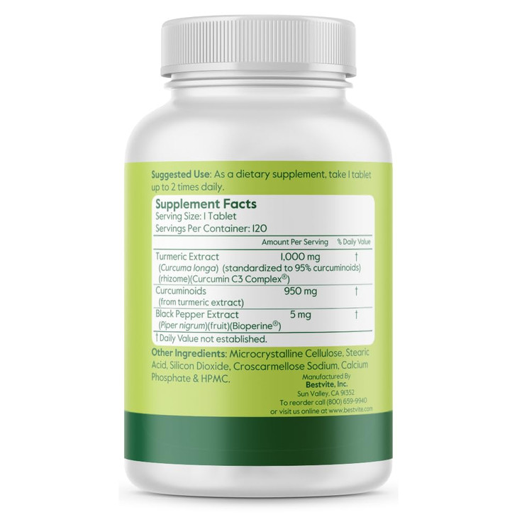 Curcumin 1000mg (Turmeric)(120 Tablets) Made with Curcumin C3 Complex &
