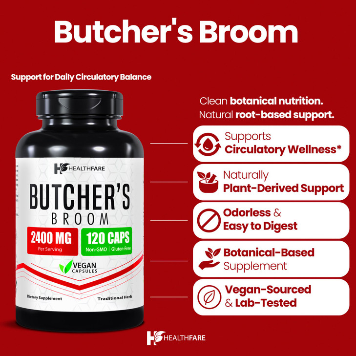 Healthfare Butchers Broom Supplement - Capsules Extract 2400mg