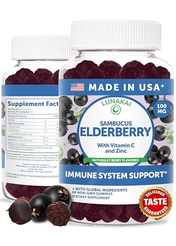 Lunakai USA Made Black Sambucus Elderberry Gummies for Adults & Kids