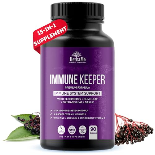 HerbaMe Immune System Support Supplement 15 in 1 with Elderberry, Quercetin