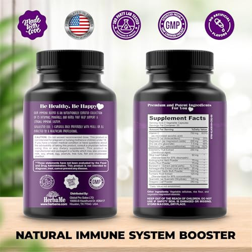 HerbaMe Immune System Support Supplement 15 in 1 with Elderberry, Quercetin
