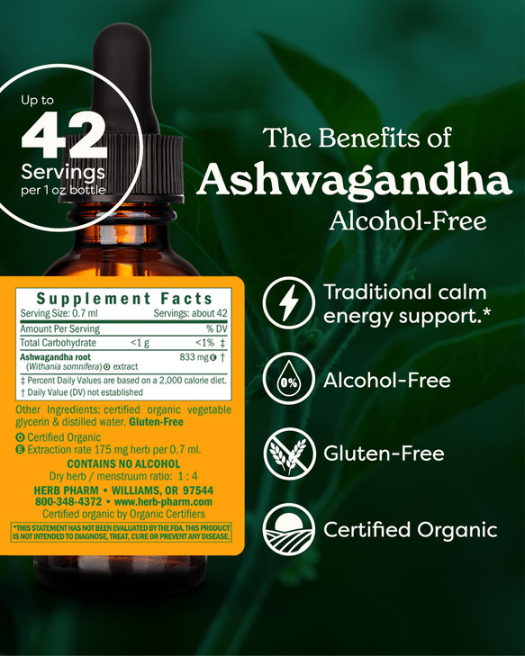 Herb Pharm Organic Ashwagandha Liquid Extract, Alcohol-Free: Mood Support