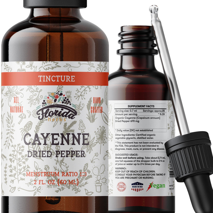 FLORIDA HERBS Cayenne Tincture Extract, Organic Cayenne (Capsicum annuum) Dried