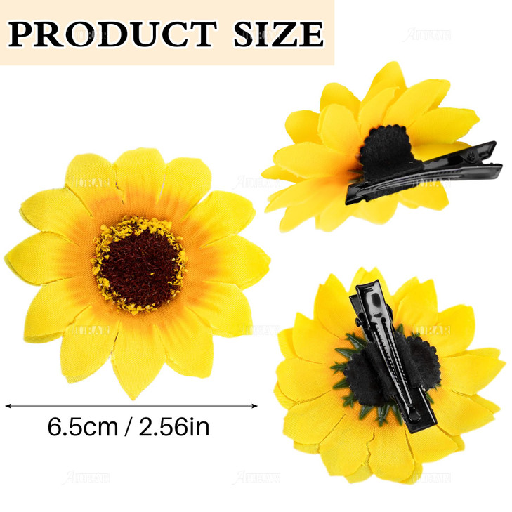 AUEAR, 12 Pack Sunflower Alligator Clips, 2.5 inch Flower Duckbill Hair Barrettes for Women Girls Beach Summer Party