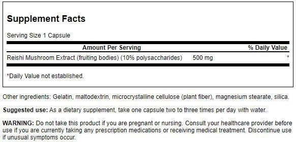 Swanson Reishi Mushroom Extract 500 Milligrams 90 Capsules