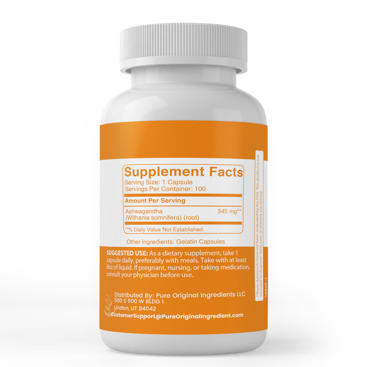 PURE ORIGINAL INGREDIENTS Ashwagandha (100 Capsules) Always Pure, No Additives