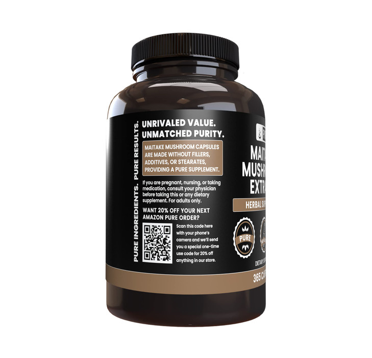 PURE ORIGINAL INGREDIENTS Maitake Mushroom (365 Capsules) No Magnesium Or Rice