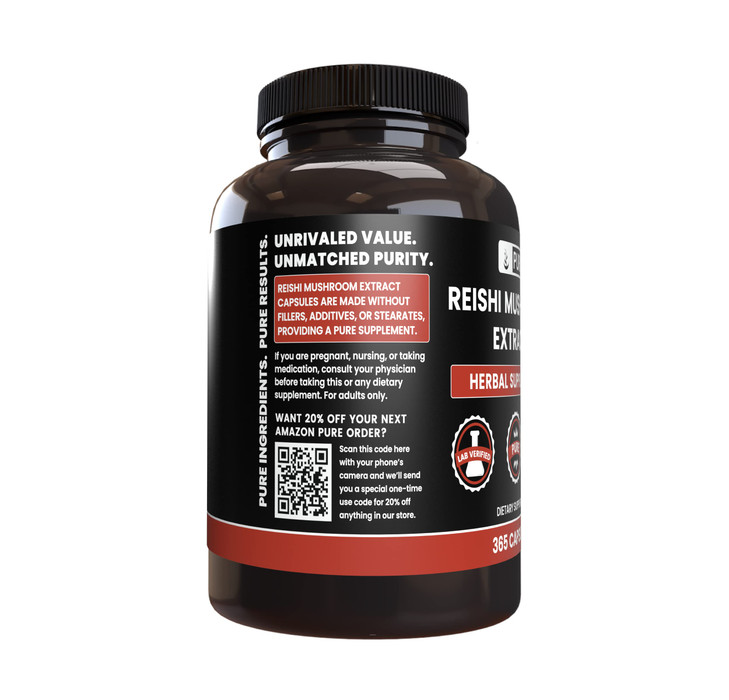 Pure Original Ingredients Reishi Mushroom Extract (365 Capsules) No Magnesium Or