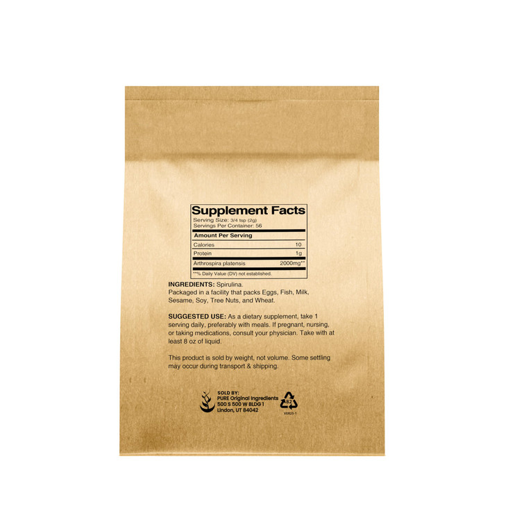 PURE ORIGINAL INGREDIENTS Spirulina Powder (4 oz) Green Algae Superfood