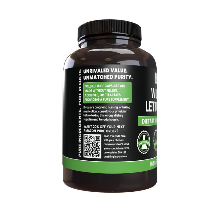 PURE ORIGINAL INGREDIENTS Wild Lettuce (365 Capsules) No Magnesium Or Rice