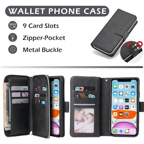 ZCDAYE Wallet Case for iPhone 15 Pro Max with Card Holder, Premium Zipper Large Space Flip Leather Phone Cover for iPhone 15 Pro Max (6.7 inches), Bl