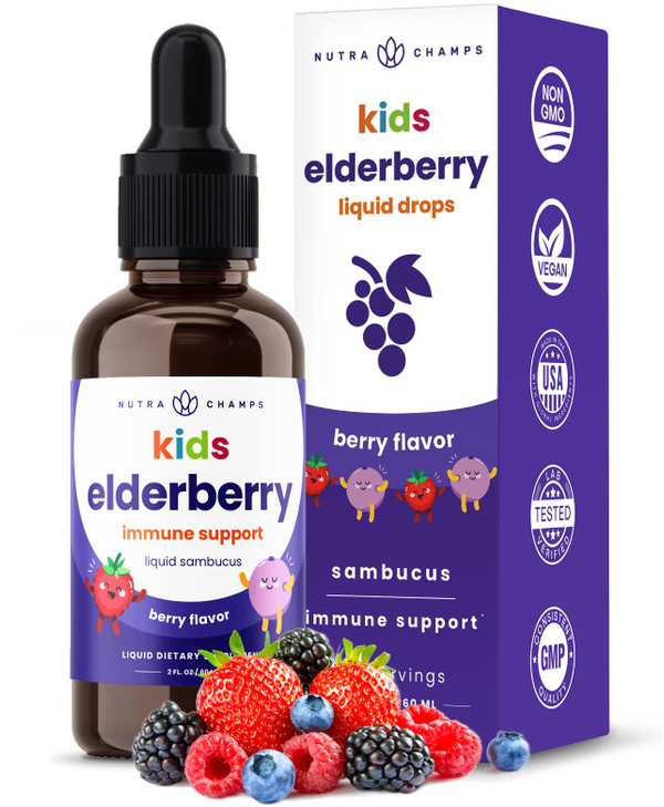 NutraChamps Black Elderberry Syrup, Potent 2000mg 10:1 Extract Sambucus