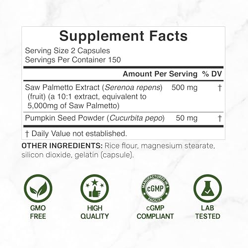 Saw Palmetto Supplement with Pumpkin Seed, 300 Capsules