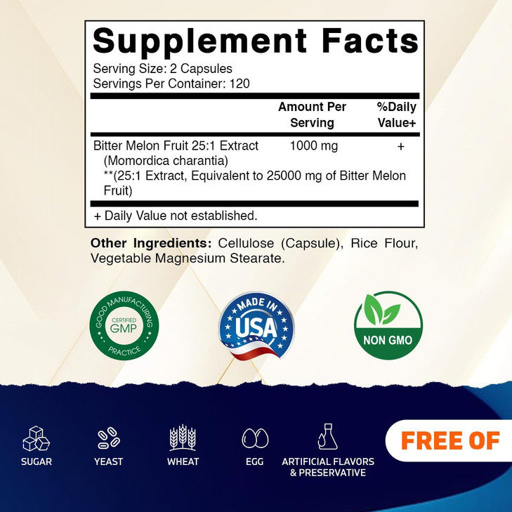 Vitamatic Bitter Melon- 25000 mg Equivalent Per Serving (from 25:1 Extract 1000