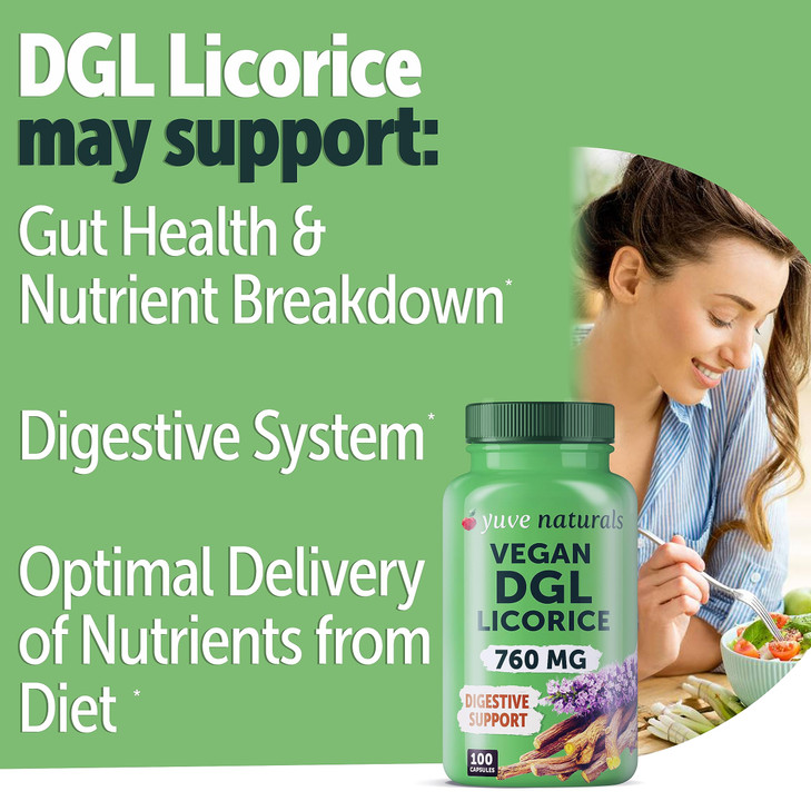 Yuve Vegan DGL Licorice 760mg - Digestive Support Supplement with L-Glycine