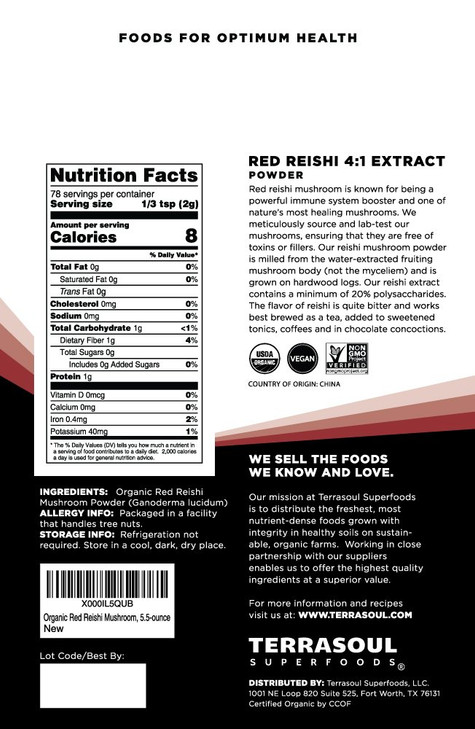 Terrasoul Superfoods Organic Reishi Mushroom Powder (4:1 Extract), 11 Oz (2