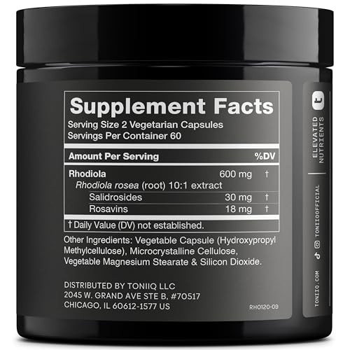 Toniiq Triple-Strength 600mg Rhodiola Rosea - 120 Capsules