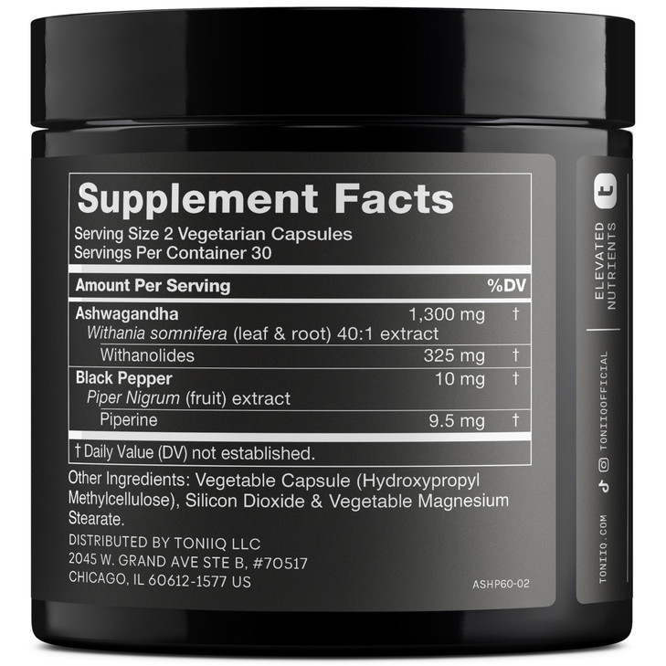 Toniiq Ashwagandha - Ultra High Potency 40:1 Extract with 25% Withanolides