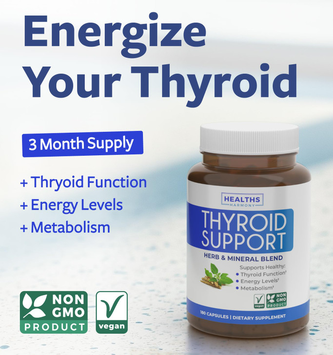 Thyroid Support with Iodine - 180 Capsules (Non-GMO) Improve Your Energy