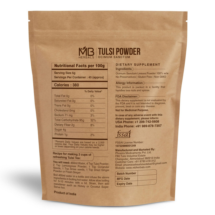 MB Herbals Tulsi Powder 8 oz / 0.5 lb 227 Gram