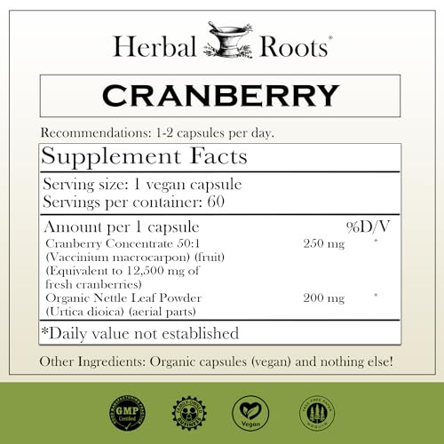Herbal Roots Extra Strength Cranberry Pills for Women & Men with Organic Nettle