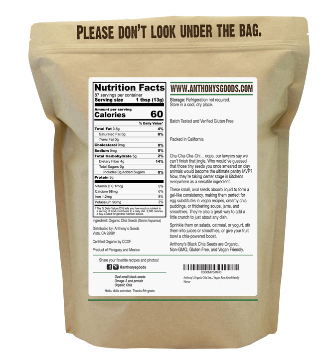 Anthony's Organic Chia Seeds, 2.5 lb, Gluten Free, Vegan, Keto Friendly