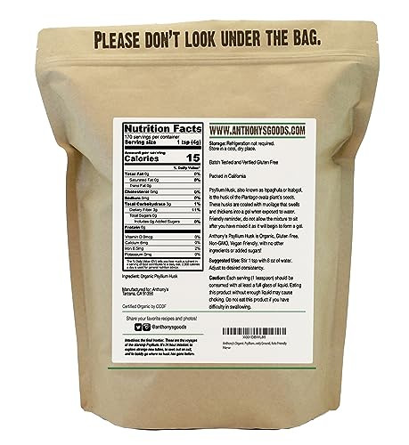 Anthony's Organic Psyllium Husk Powder, 1.5 lb, Gluten Free, Non GMO, Finely
